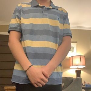 Blue and cream striped, Large collared shirt